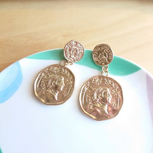 Urban Outfitters Jewelry - Antique Style//Ancient Coins Drop Earrings